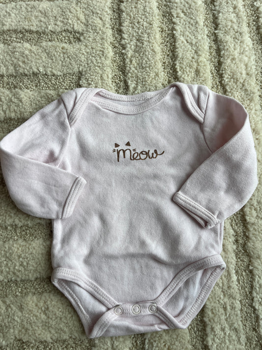 Body à manches longues rose pale « meow » - 3 mois