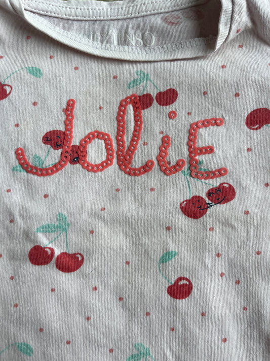 T-shirt à manches courtes rose motifs cerises « jolie » - 3 mois