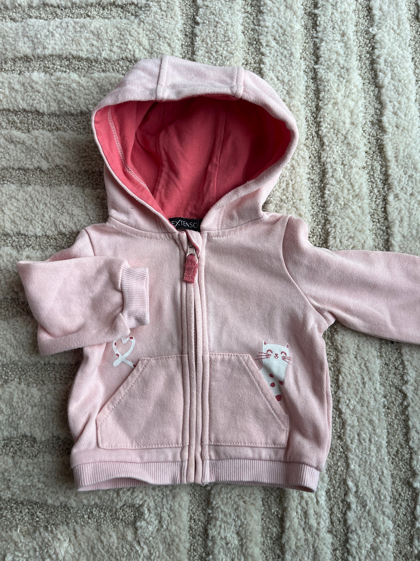 Gilet à manches longues zippée à capuche rose pale chat - 3 mois