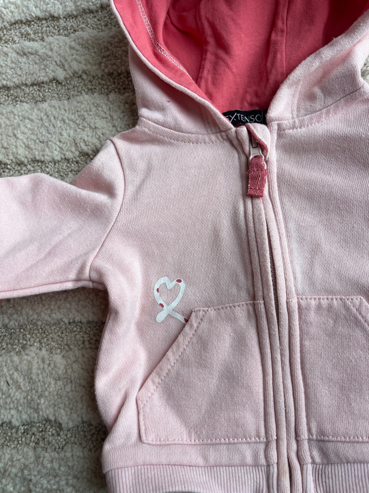 Gilet à manches longues zippée à capuche rose pale chat - 3 mois