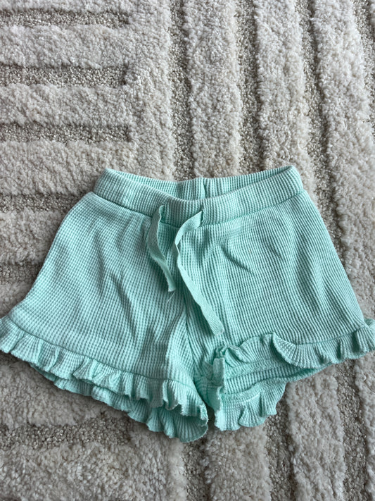 Short en maille gaufrée cyan avec ourlets volantées - 3 mois