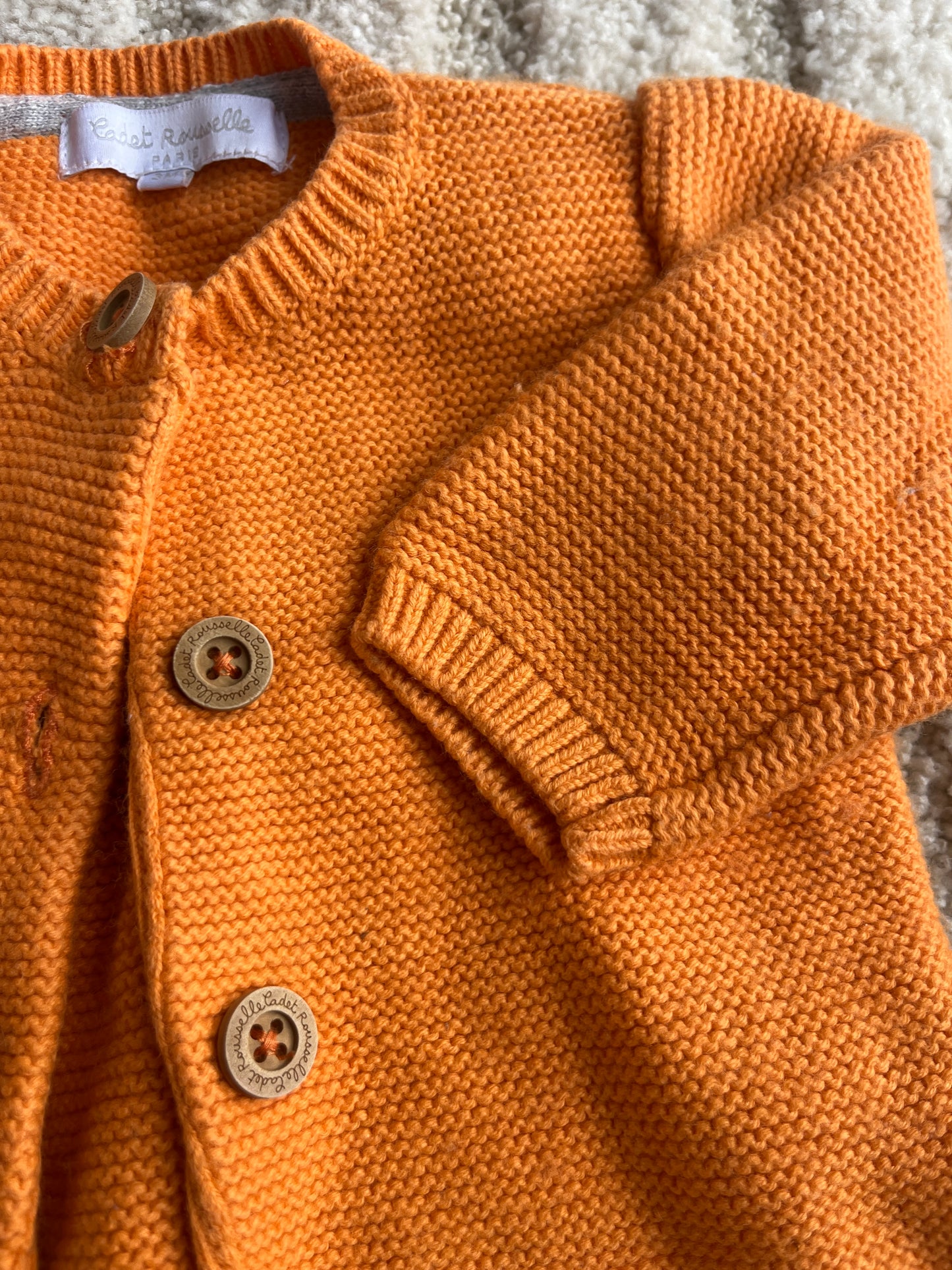 Cardigan en maille à manches longues orange Cadet Rousselle - 3 mois