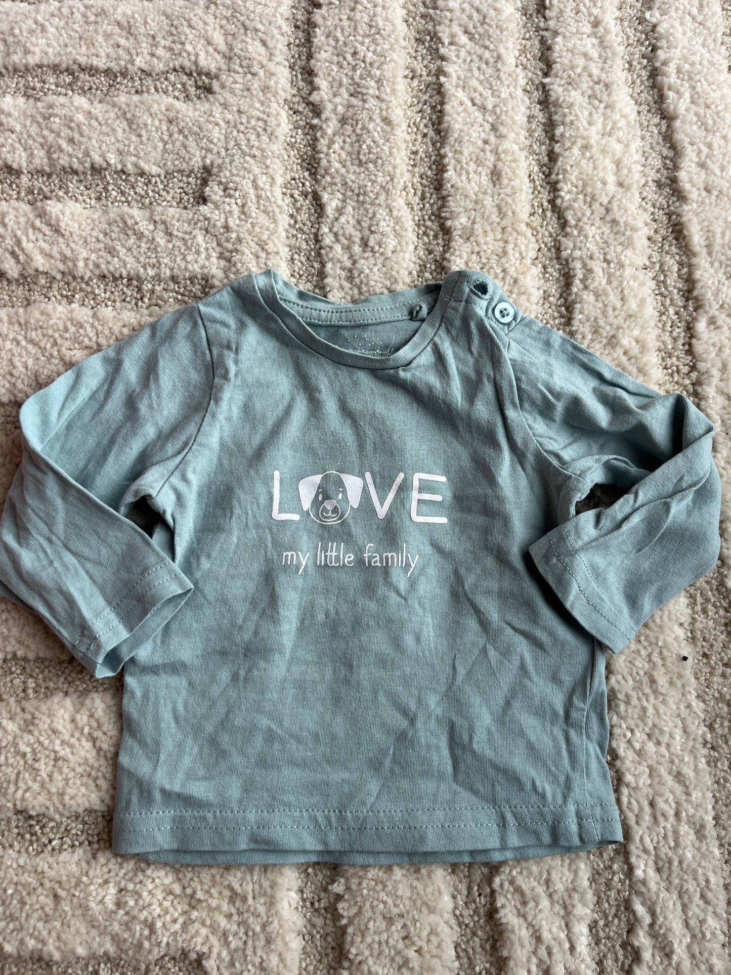 T-shirt à manches longues vert « love my little Family » - 3 mois