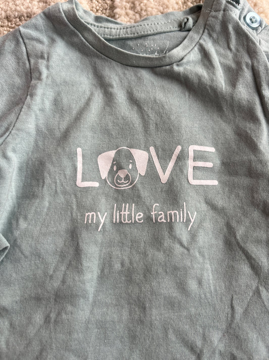 T-shirt à manches longues vert « love my little Family » - 3 mois