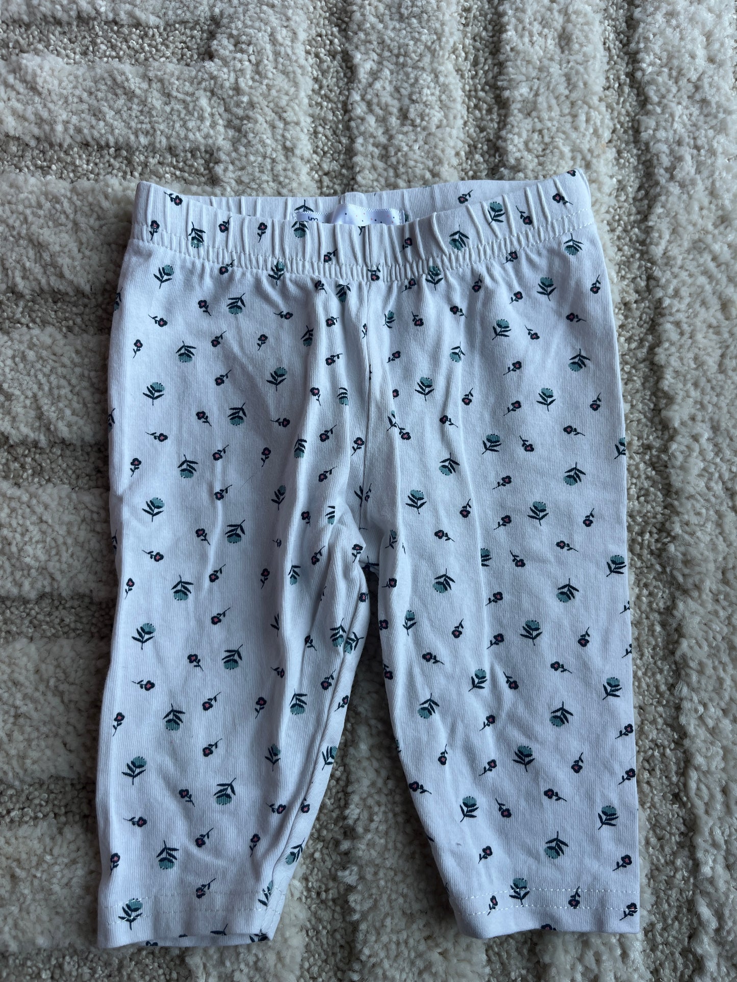 Legging en jersey blanc motifs fleurs bleues - 3 mois