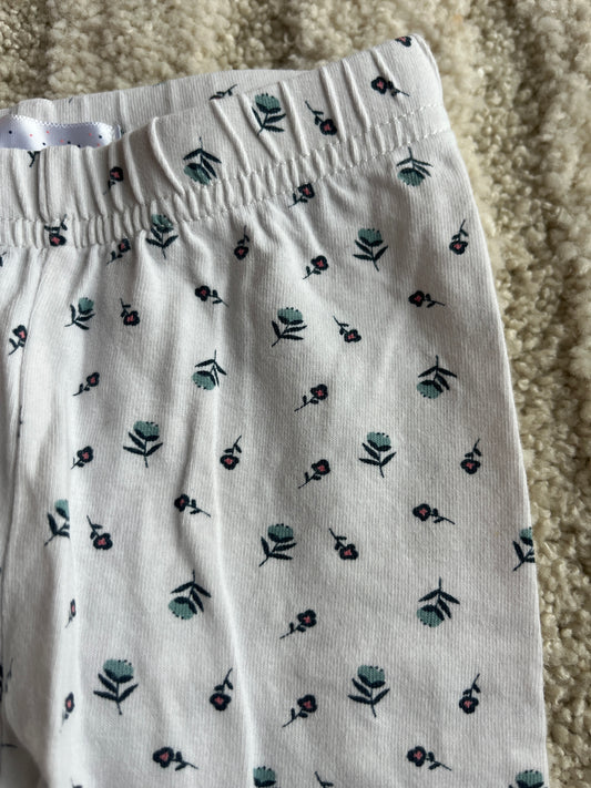 Legging en jersey blanc motifs fleurs bleues - 3 mois