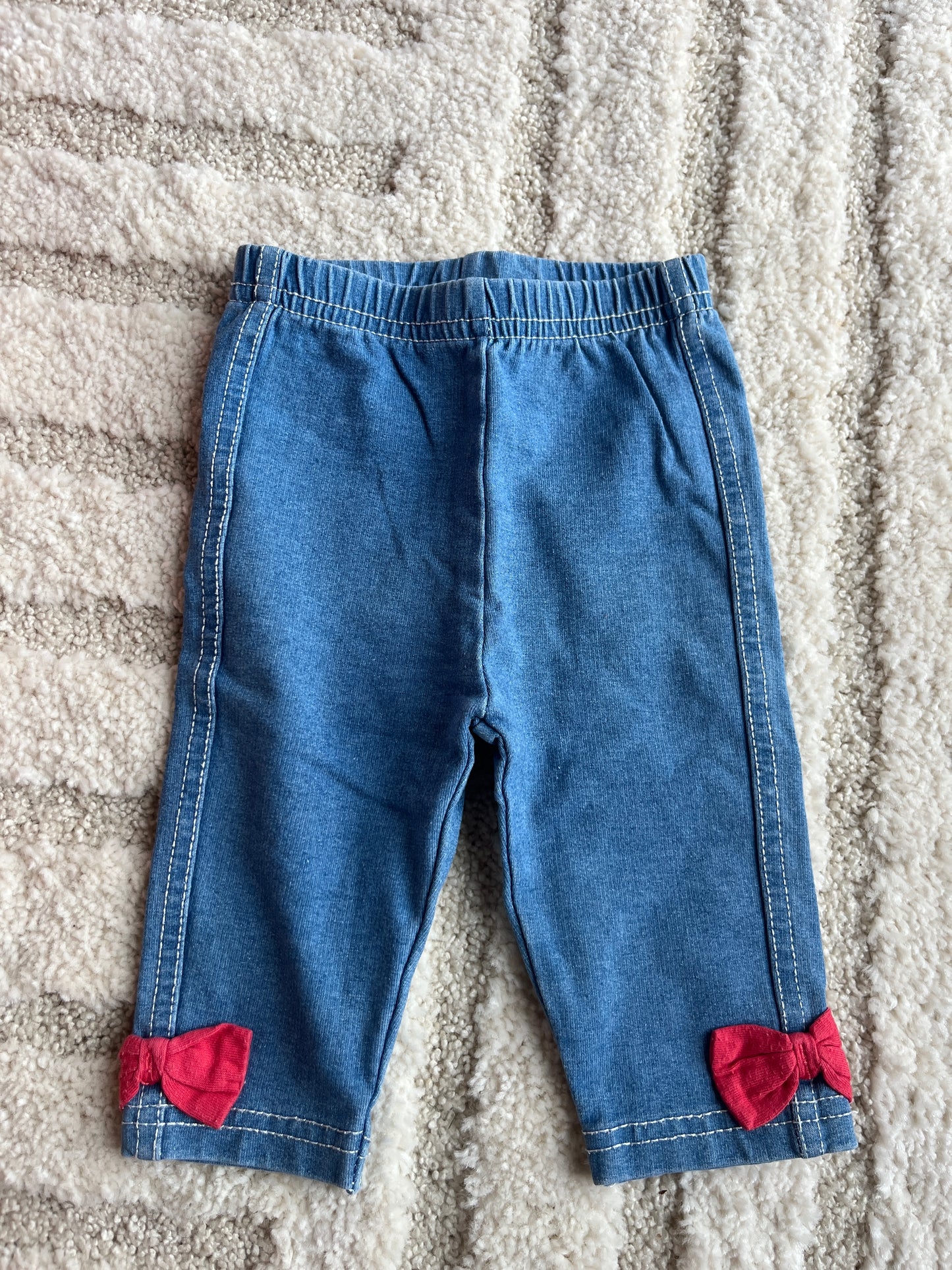 Jegging bleu avec nœuds roses aux chevilles - 3 mois