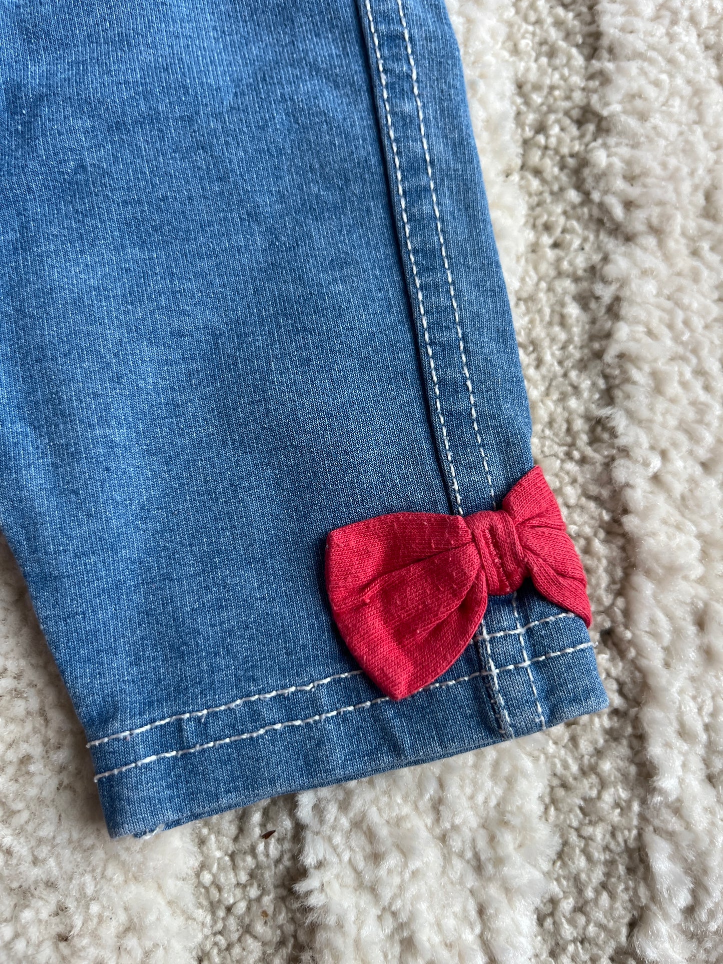 Jegging bleu avec nœuds roses aux chevilles - 3 mois