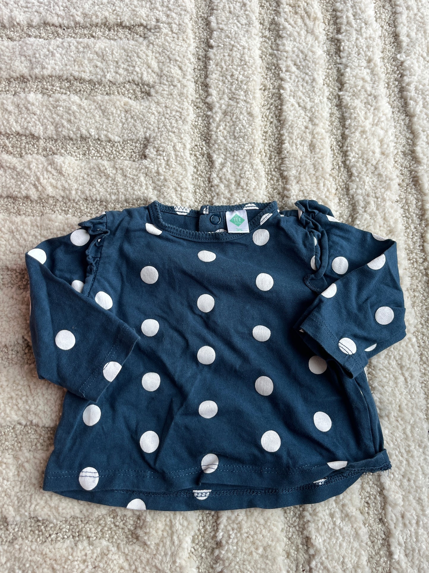 T-shirt à manches longues bleu marine à pois blancs - 3 mois