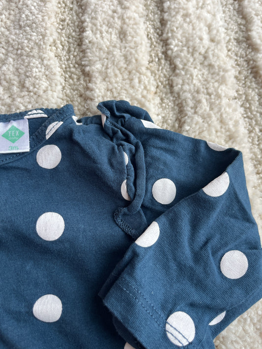 T-shirt à manches longues bleu marine à pois blancs - 3 mois