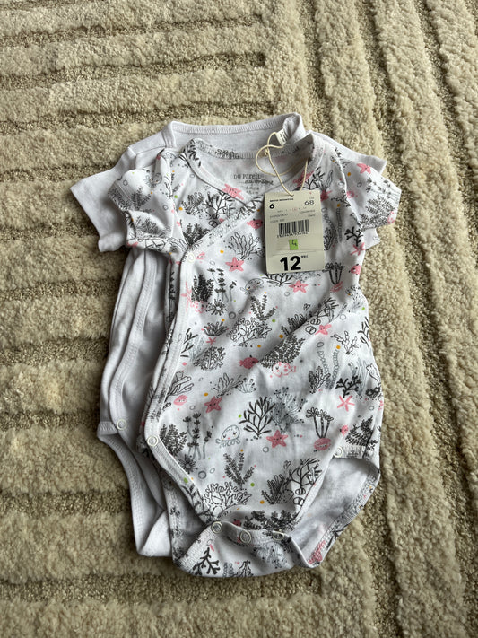 Lot de 2 bodies manches courtes motifs océan DPAM NEUF - 6 mois