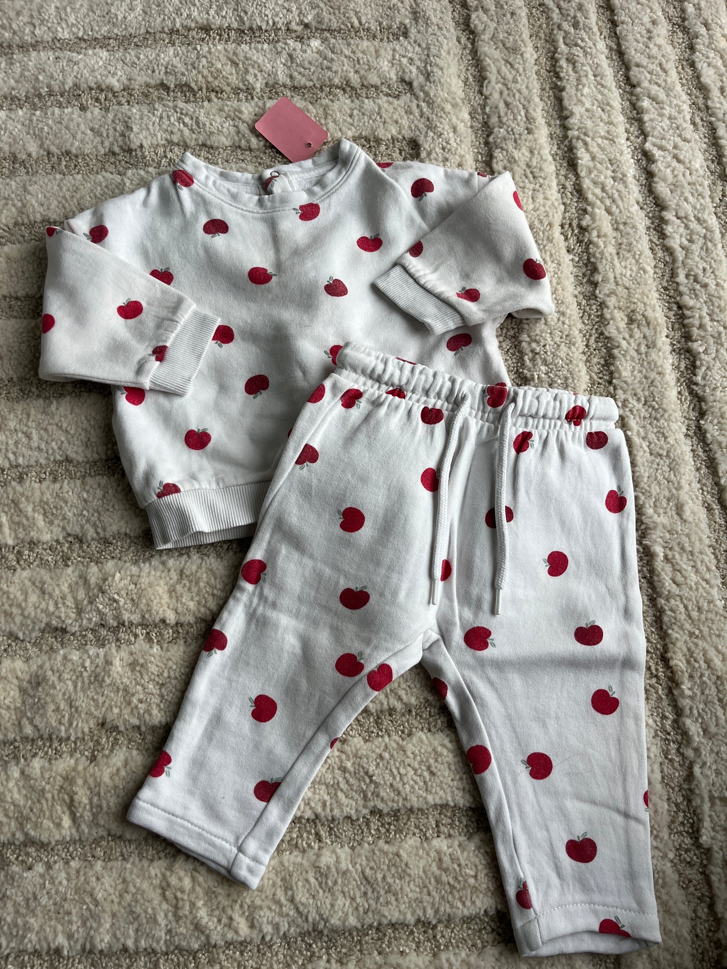 Ensemble jogging blanc motifs pommes molletonné - 6 mois