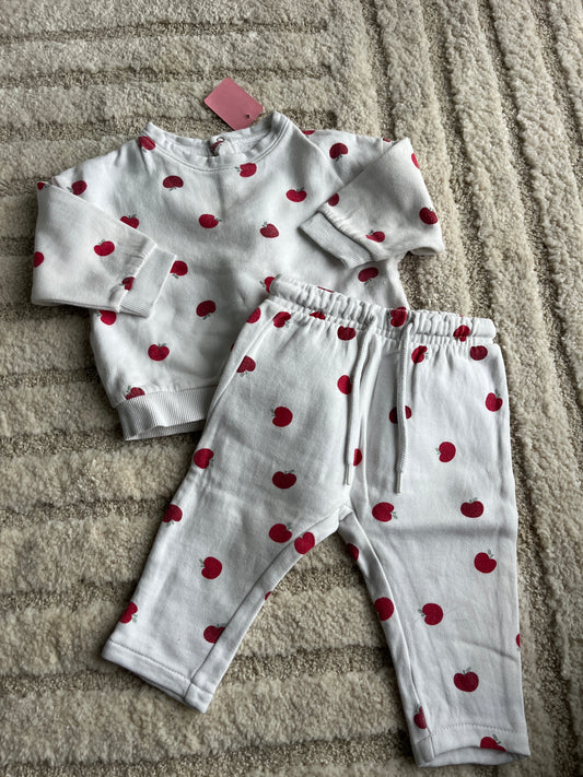 Ensemble jogging blanc motifs pommes molletonné - 6 mois