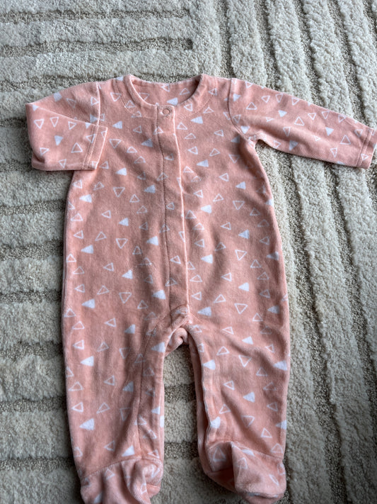 Pyjama velours rose motifs triangles blancs - 6 mois