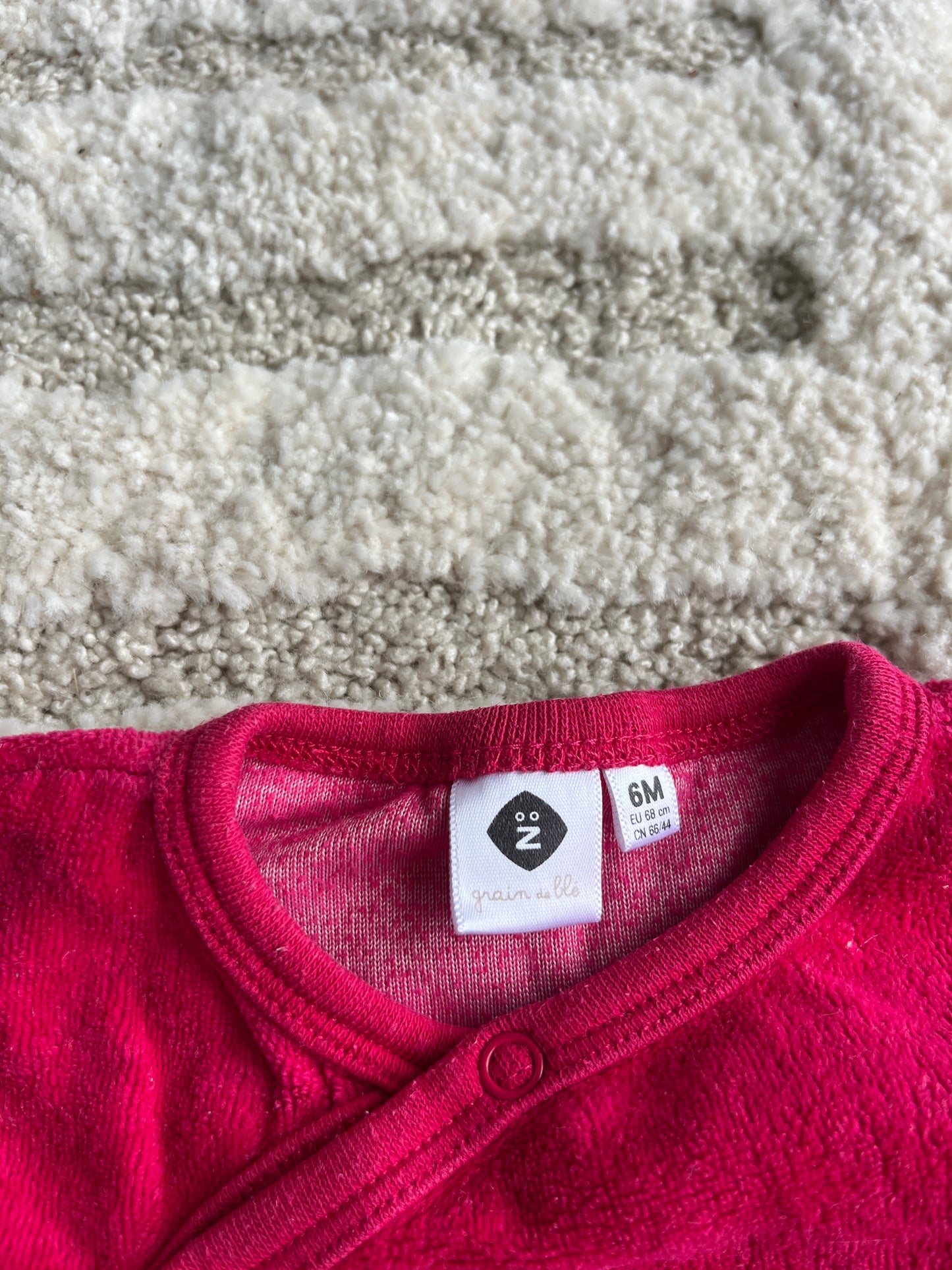 Pyjama velours fuschia motif souris Grain de Blé - 6 mois