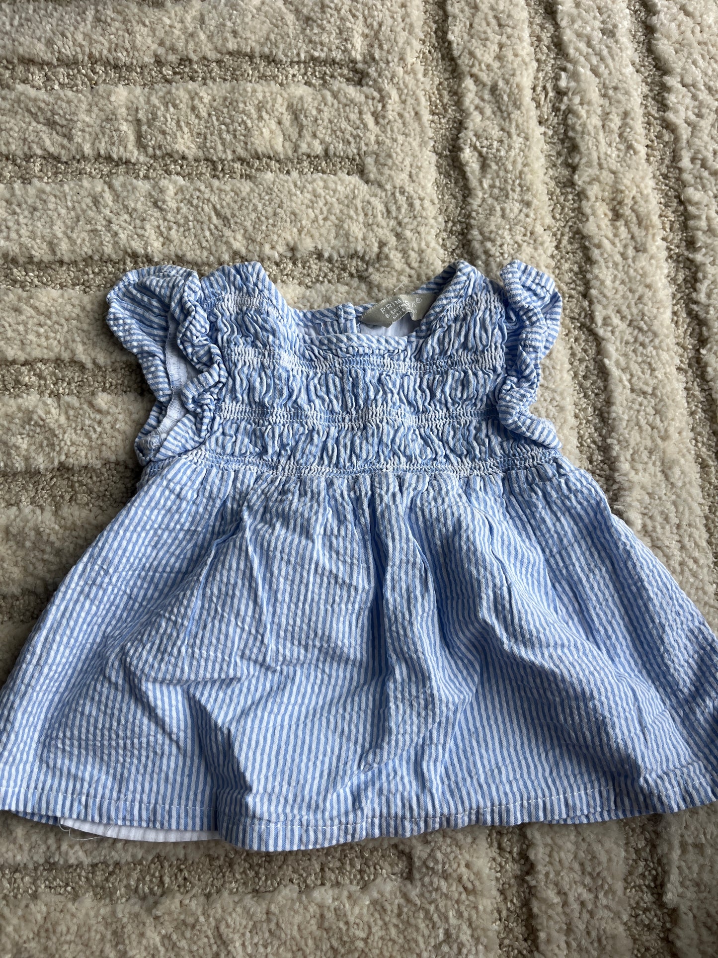 Robe sans manches volantées côtelée rayée bleu et blanche - 6/9 mois (74cm)
