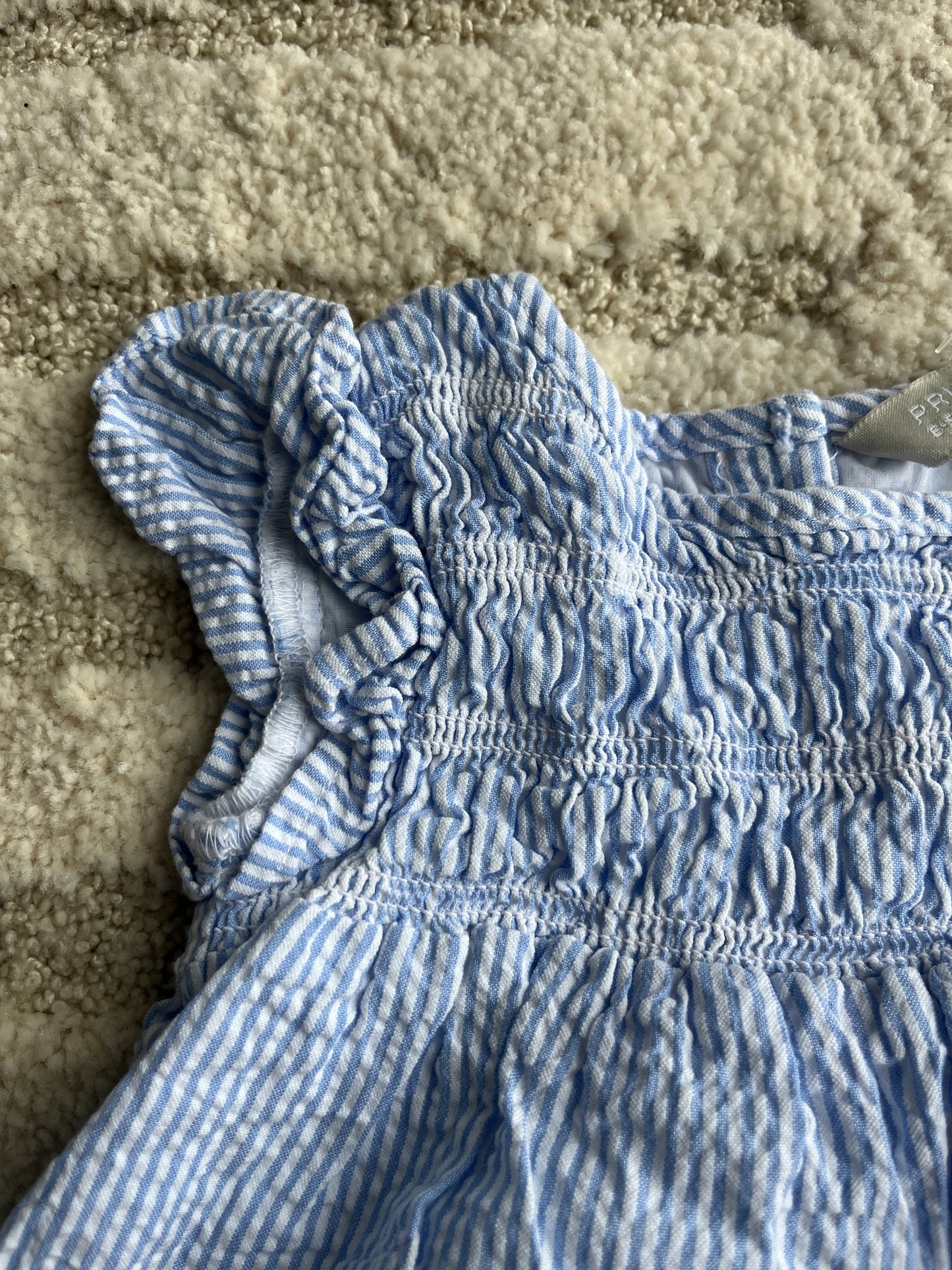 Robe sans manches volantées côtelée rayée bleu et blanche - 6/9 mois (74cm)