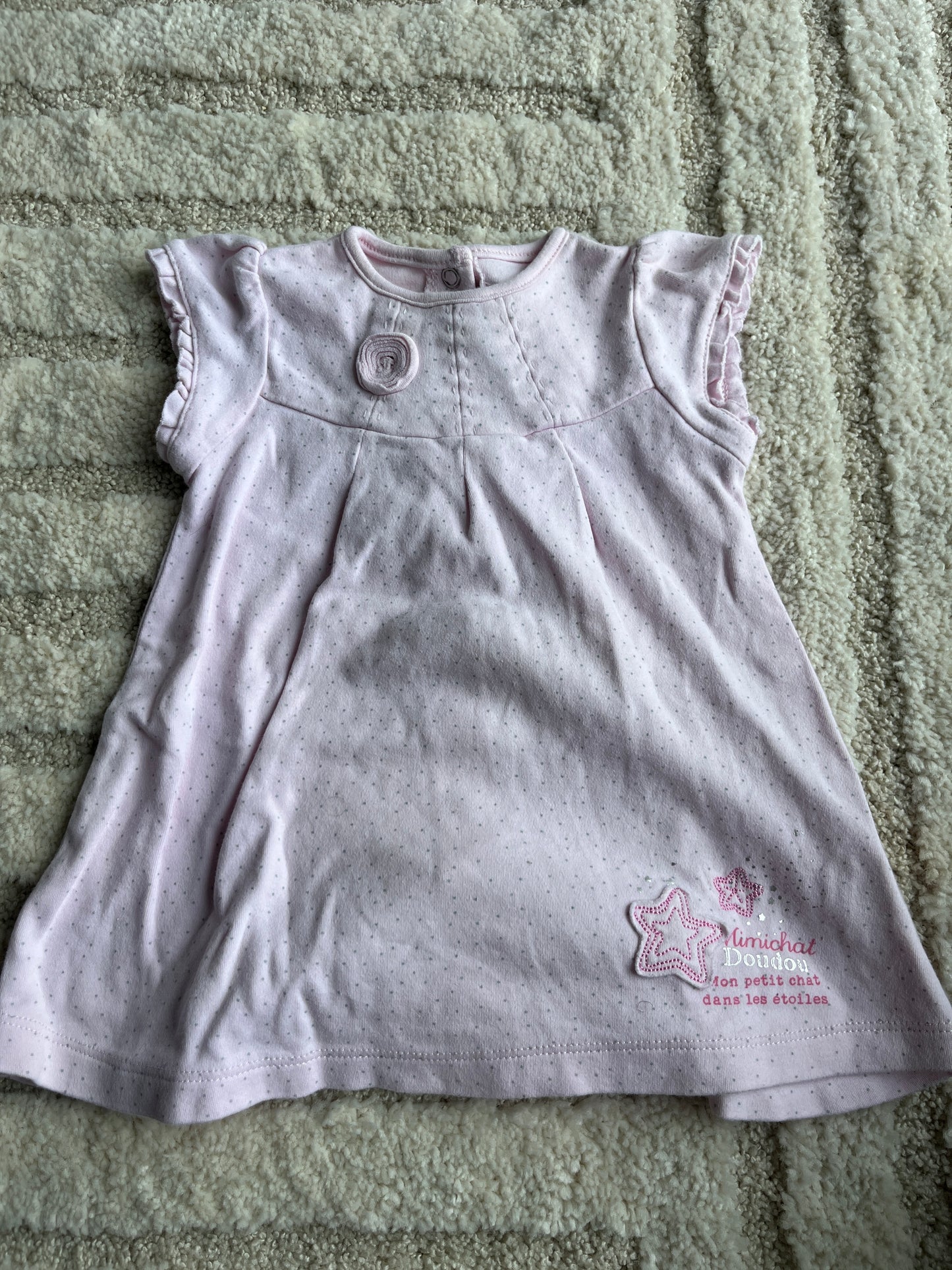 Robe en jersey à manches courtes rose pale « mimichat doudou » - 6 mois