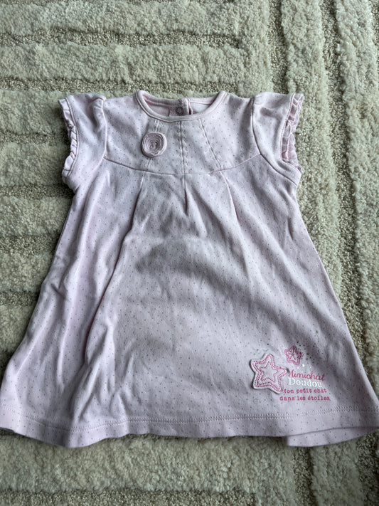 Robe en jersey à manches courtes rose pale « mimichat doudou » - 6 mois