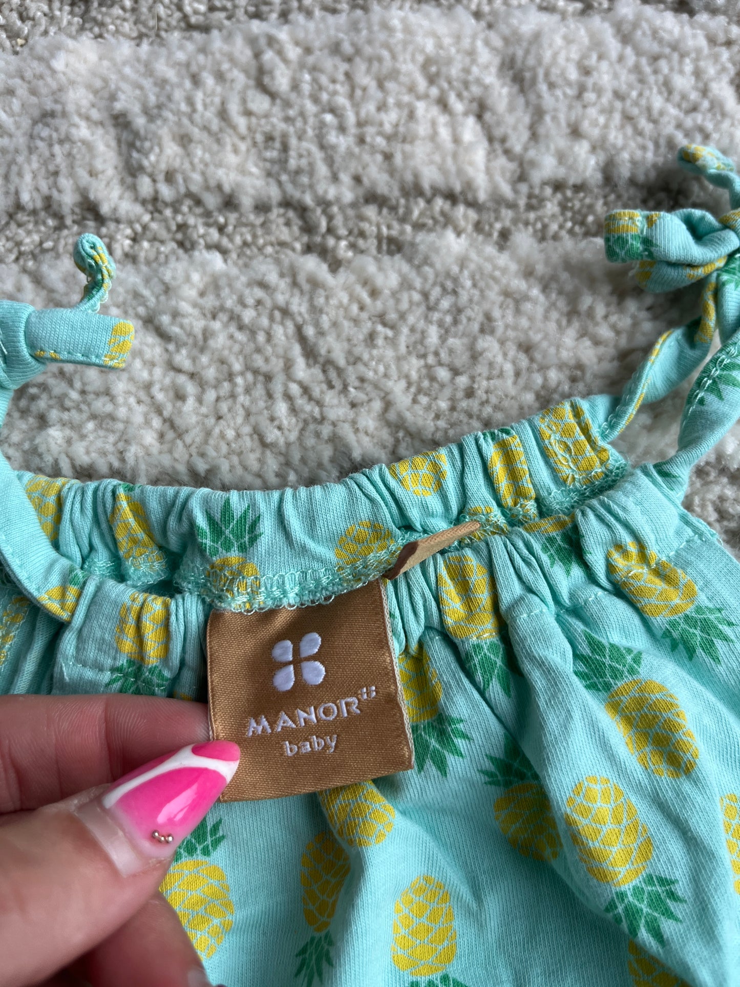 Robe à bretelles bleu motifs ananas - 6 mois