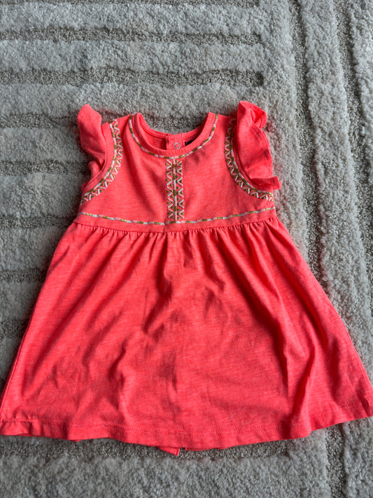 Robe été à manches courtes rose fluo détails bohèmes - 6 mois