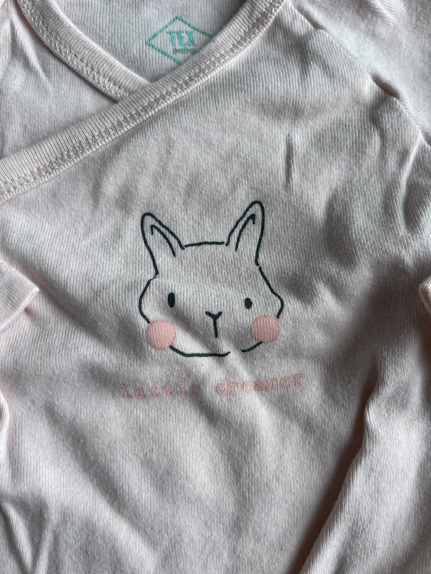 Body à manches longues rose pale tête lapin « Little dreamer » - 6 mois