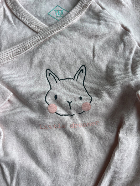 Body à manches longues rose pale tête lapin « Little dreamer » - 6 mois