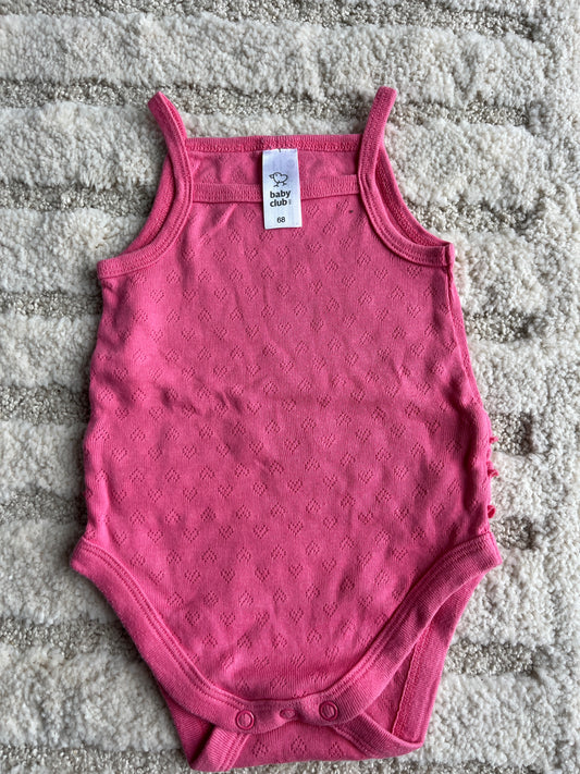 Body à bretelles rose avec broderies et volants - 68 cm