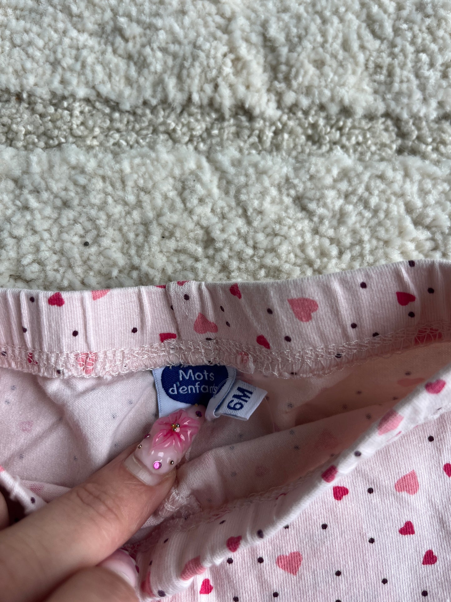 Legging en jersey rose pale motifs cœurs - 6 mois