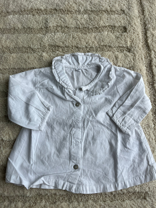 Blouse à manches longues blanche col Claudine volanté - 6 mois