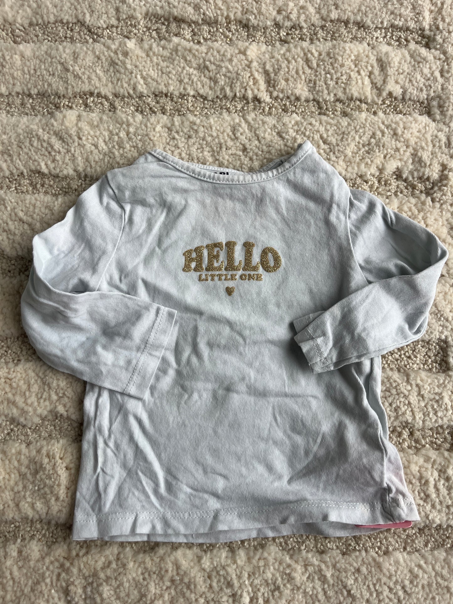 T-shirt à manches longues bleu clair « hello Little one » doré - 6 mois