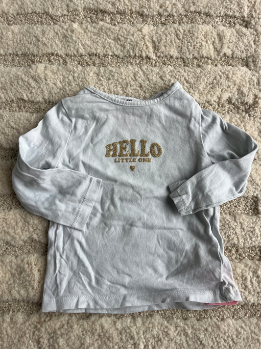 T-shirt à manches longues bleu clair « hello Little one » doré - 6 mois