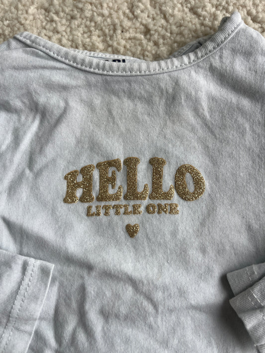 T-shirt à manches longues bleu clair « hello Little one » doré - 6 mois