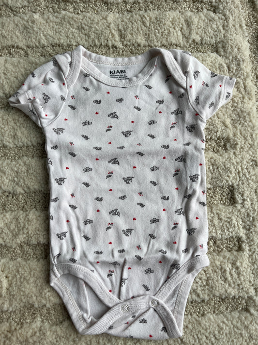 Body à manches courtes beige motifs fleurs noires - 6 mois