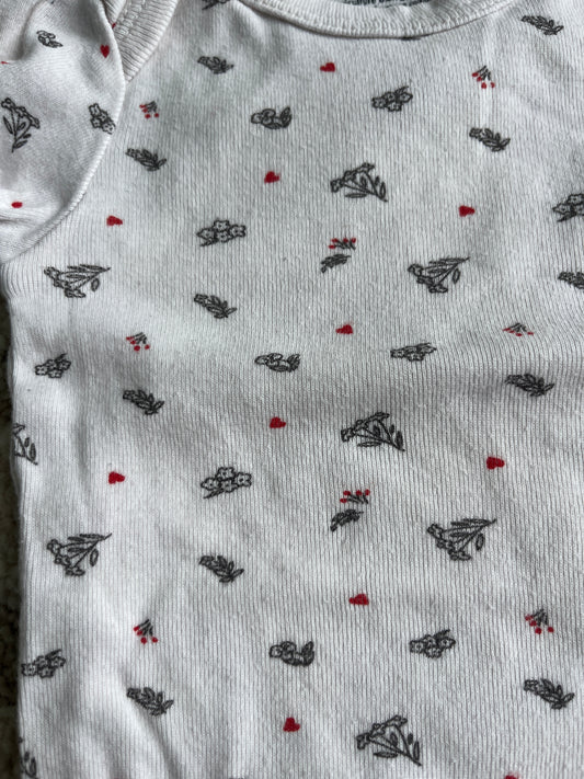 Body à manches courtes beige motifs fleurs noires - 6 mois
