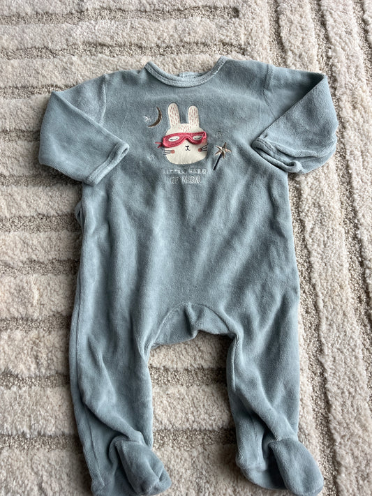 Pyjama velours vert tête lapin héros - 6 mois