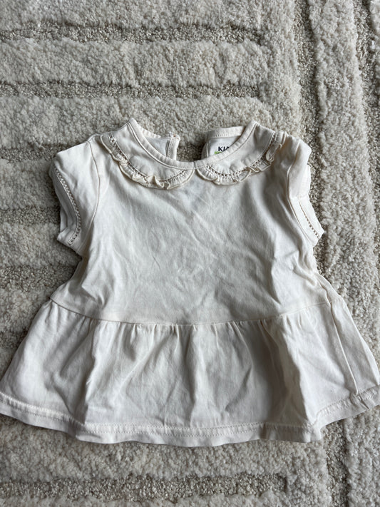 T-shirt à manches courtes beige avec col Claudine et broderies - 6 mois