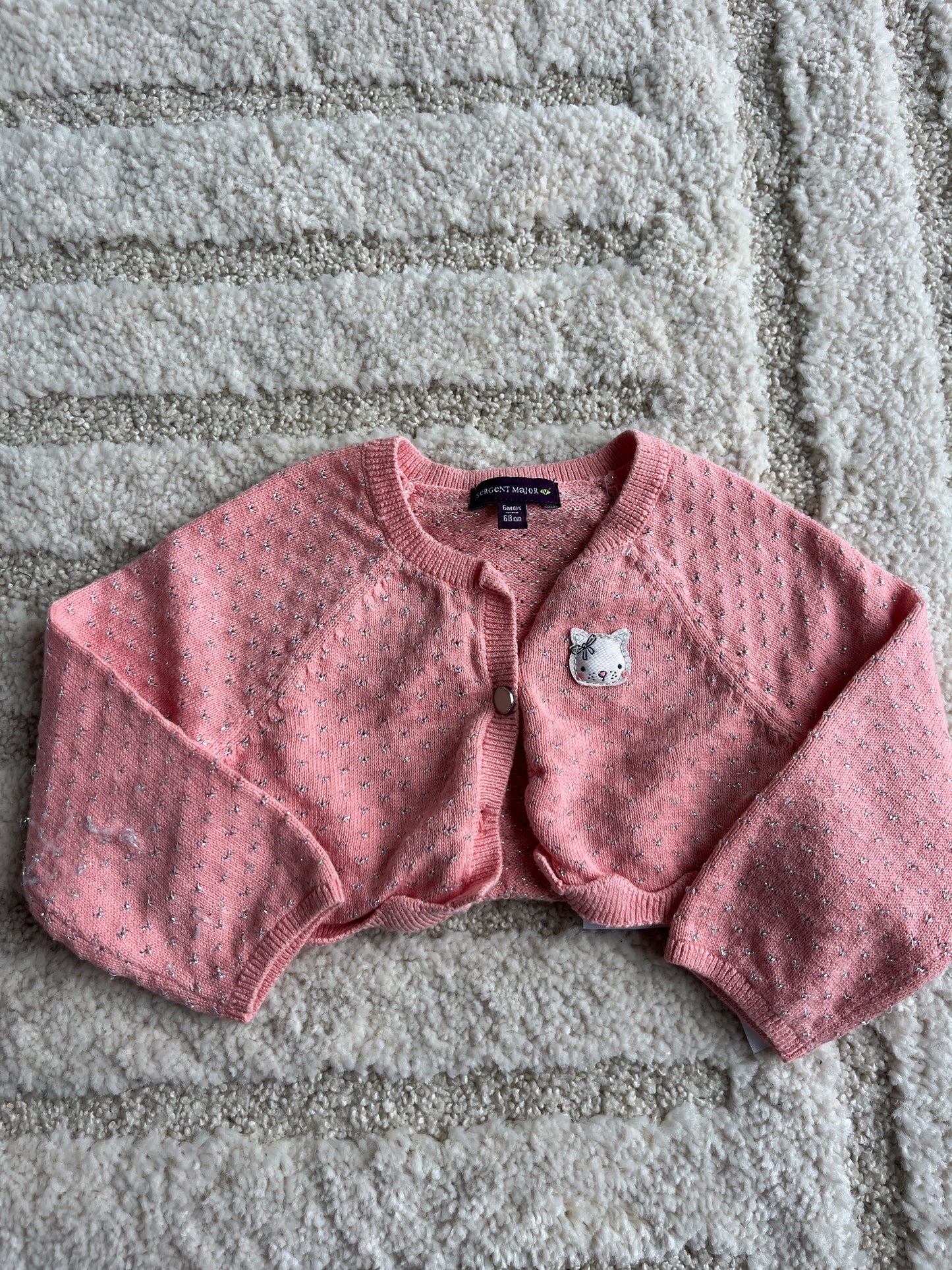 Boléro à manches longues rose en maille argentée Sergent Major - 6 mois