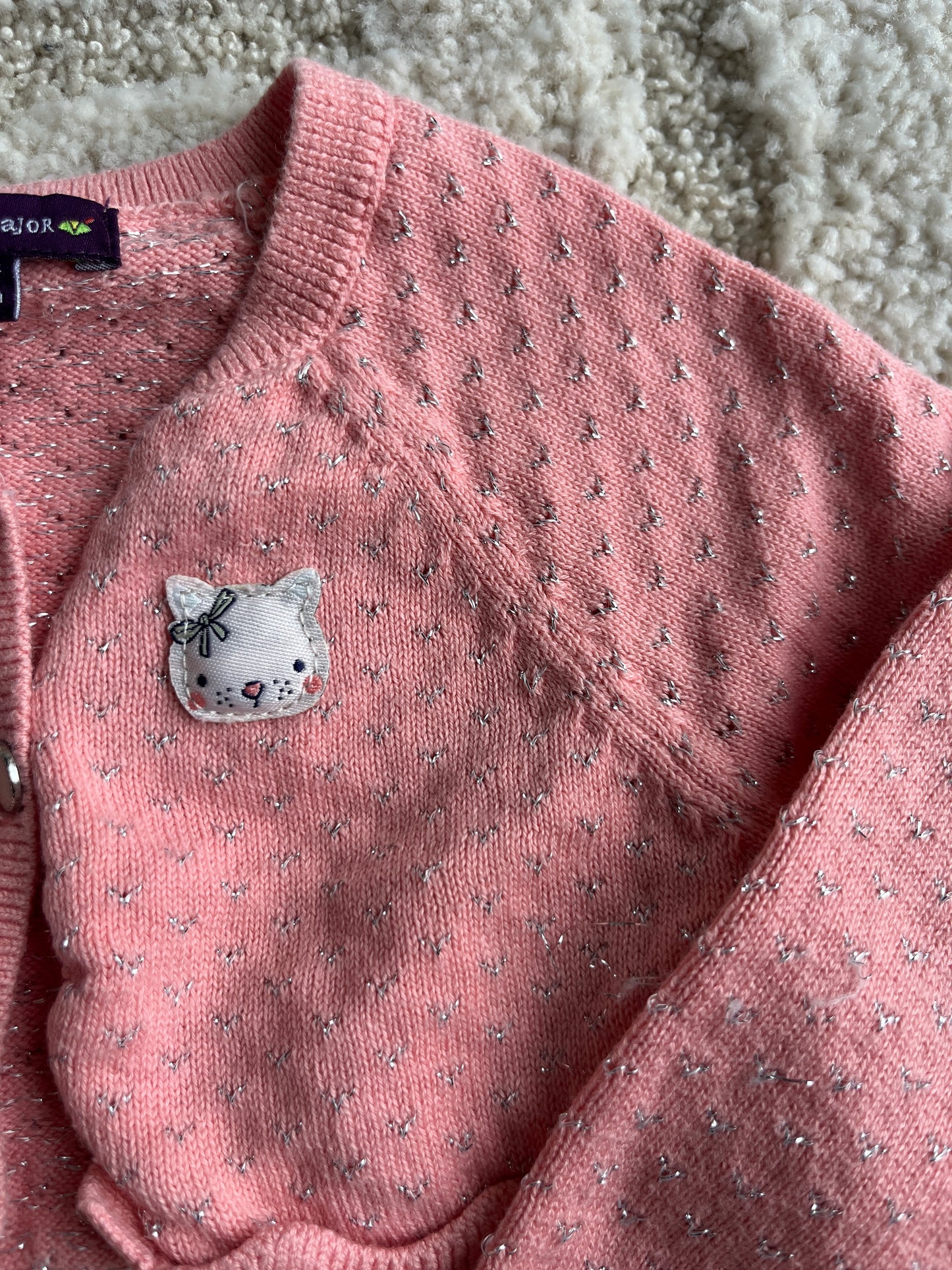 Boléro à manches longues rose en maille argentée Sergent Major - 6 mois