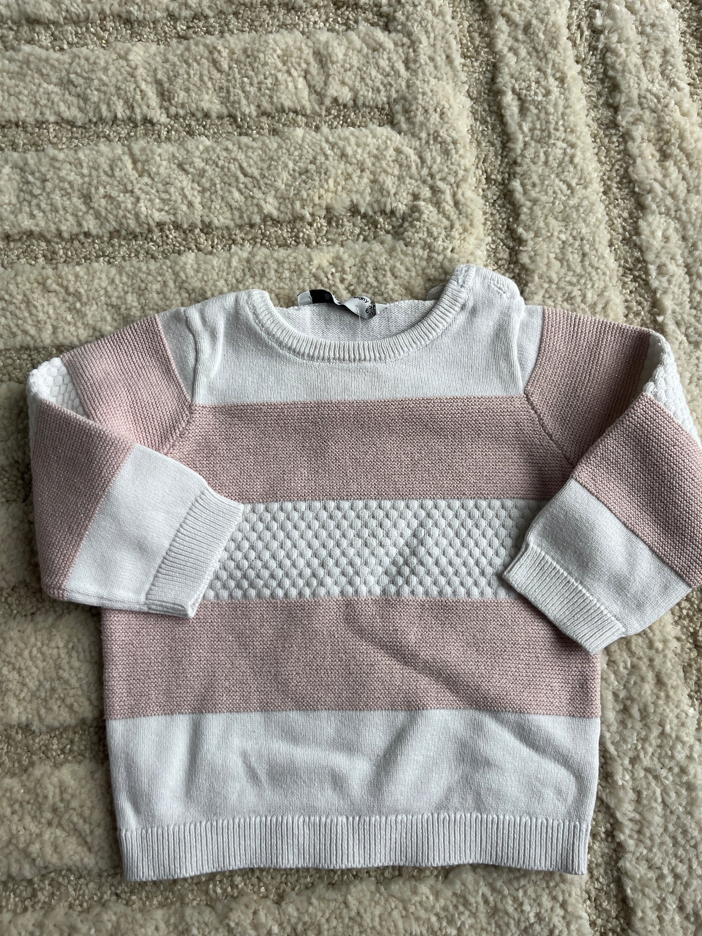 Pull à manches longues rayé blanc et rose à paillettes - 6 mois