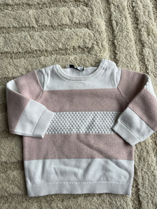Pull à manches longues rayé blanc et rose à paillettes - 6 mois