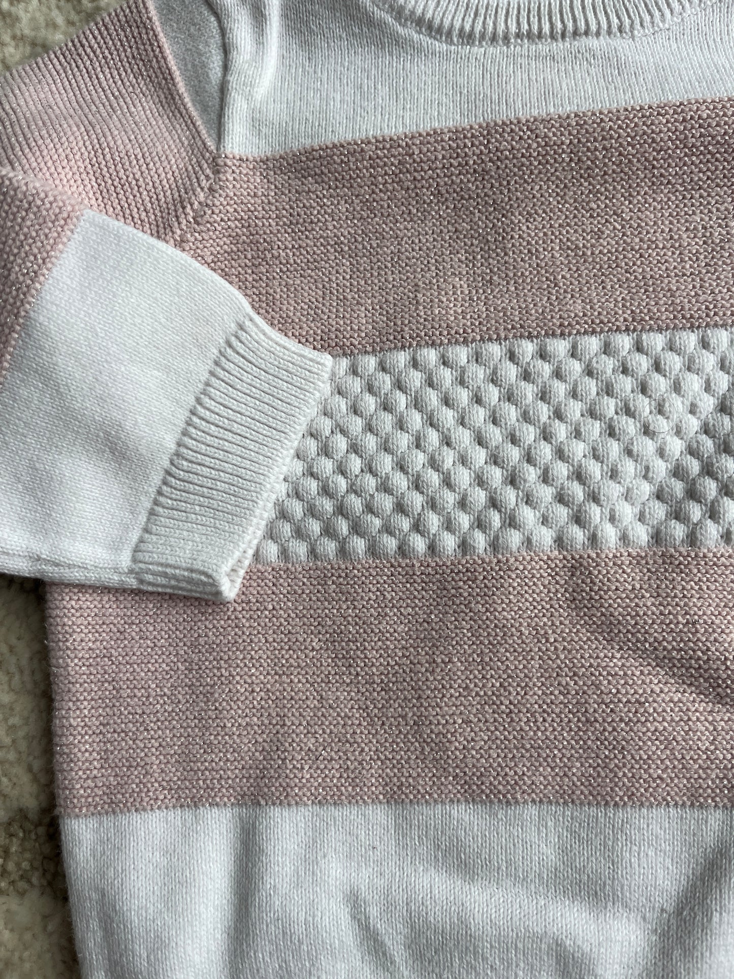 Pull à manches longues rayé blanc et rose à paillettes - 6 mois
