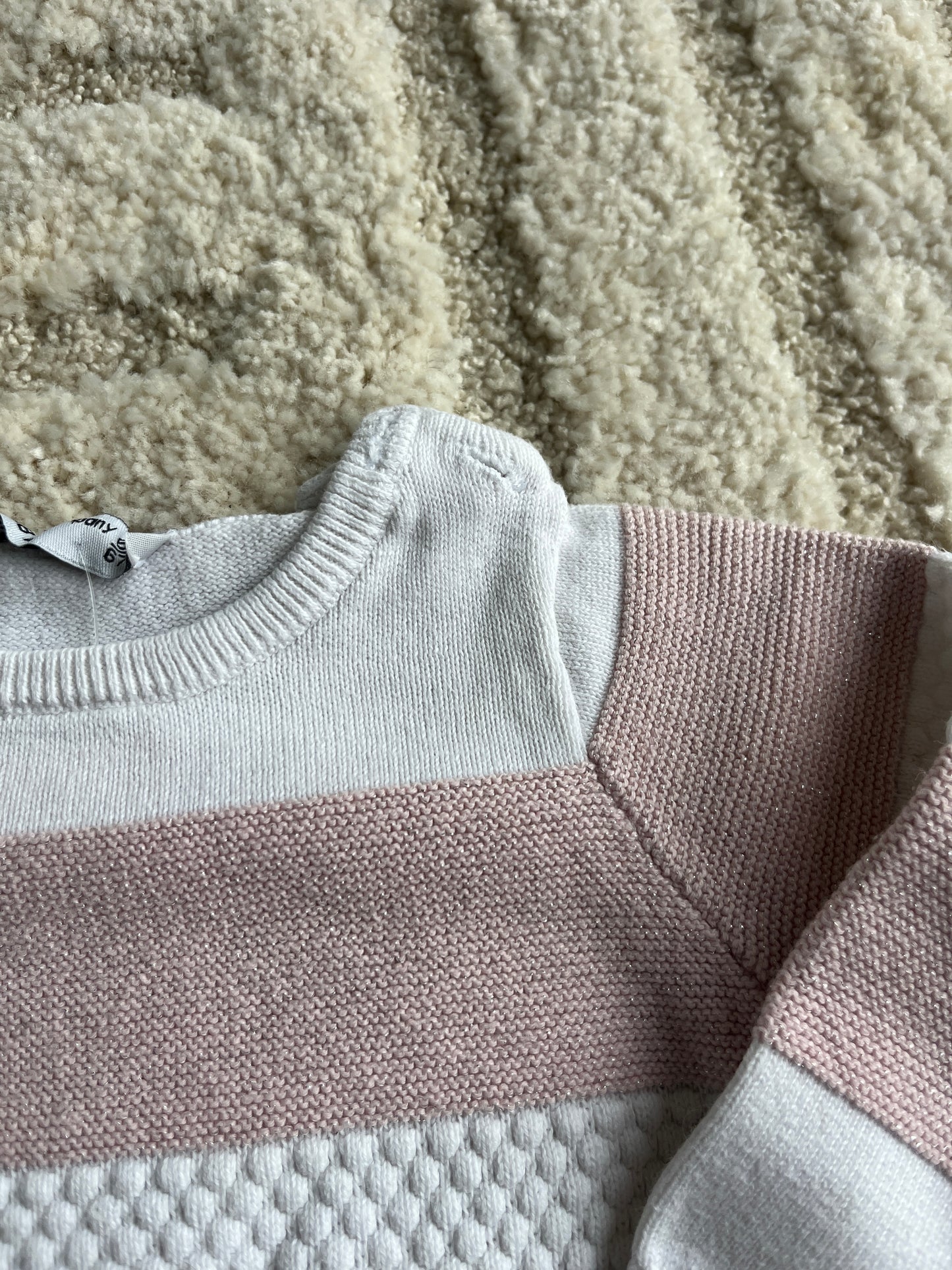 Pull à manches longues rayé blanc et rose à paillettes - 6 mois