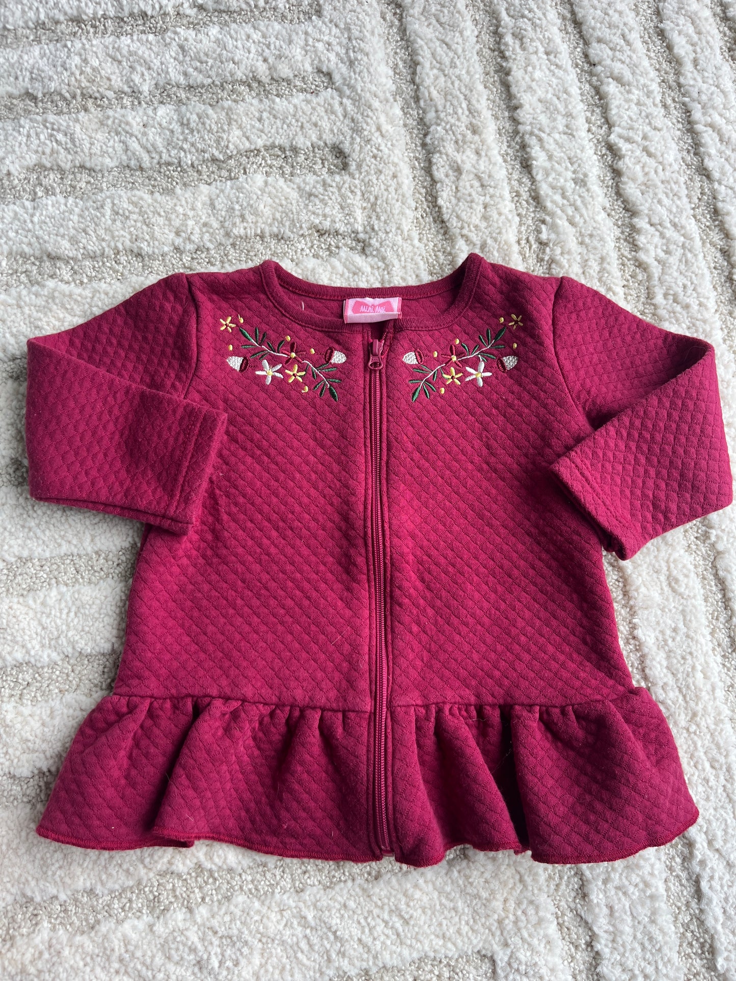 Gilet à manches longues fuschia à zip matelassée - 6/12 mois