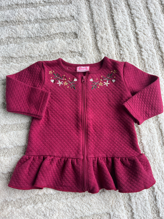 Gilet à manches longues fuschia à zip matelassée - 6/12 mois
