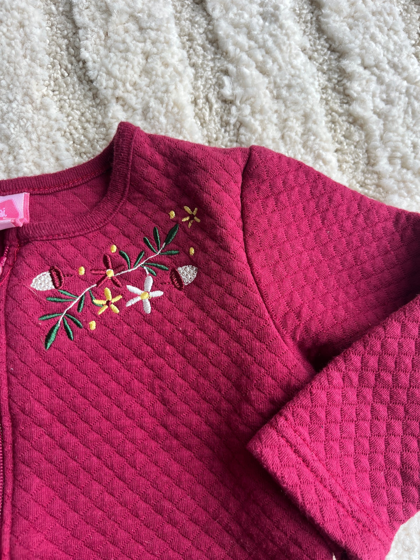 Gilet à manches longues fuschia à zip matelassée - 6/12 mois