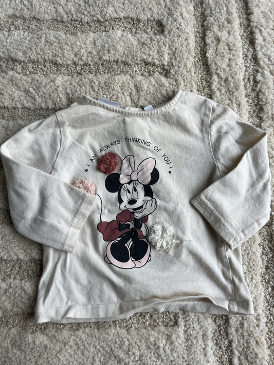 T-shirt à manches longues beige détails en relief Minnie - 6 mois