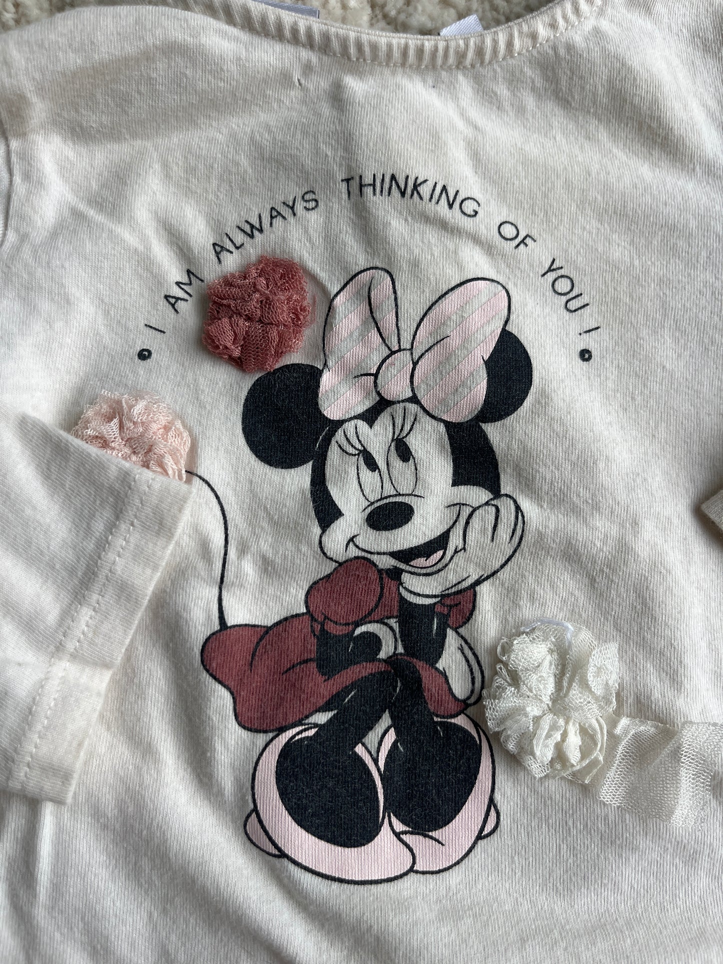 T-shirt à manches longues beige détails en relief Minnie - 6 mois
