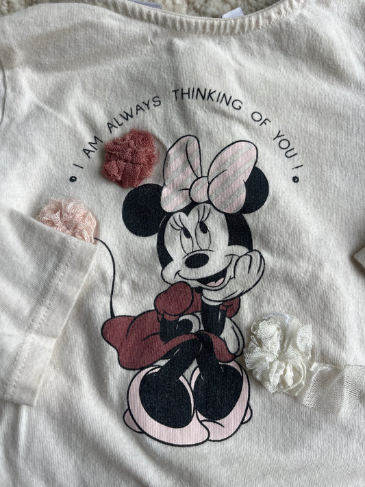T-shirt à manches longues beige détails en relief Minnie - 6 mois