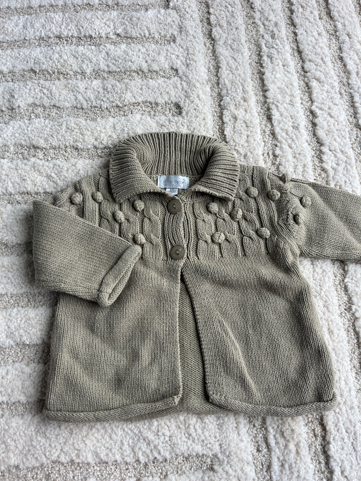 Cardigan à manches longues kaki avec col et pois en relief - 6 mois